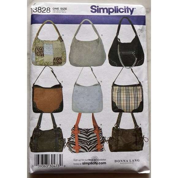Simplicity 3828 Handbags 3 Styles, Donna Lang, New Uncut 2007 Shoulder Bag - Picture 1 of 3